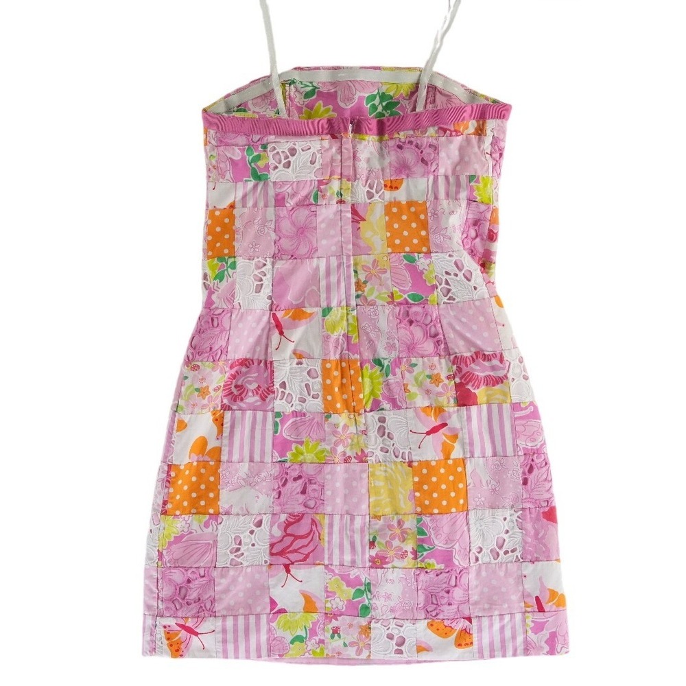 Lilly Pulitzer Dress Women's Size 0 Pink Orange Patchwork Floral Strapless‎ Mini - Picture 3 of 6